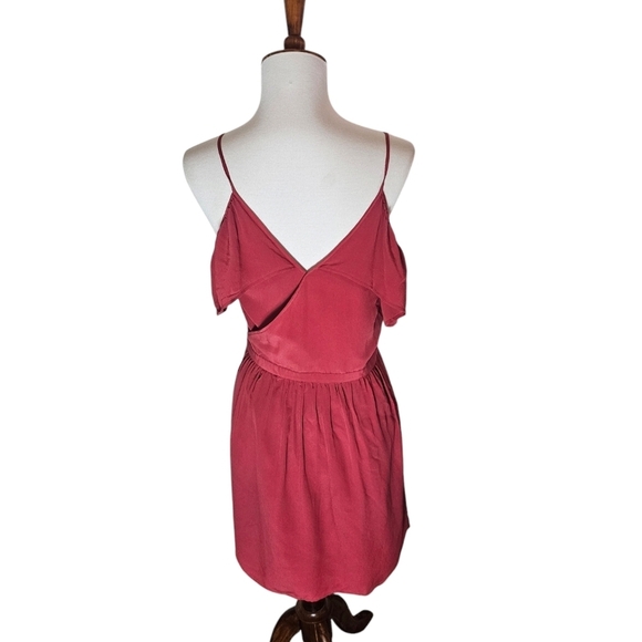 Madewell Red Silk Cold Shoulder Spaghetti Strap Mini Dress 2 Preowned - Picture 3 of 9